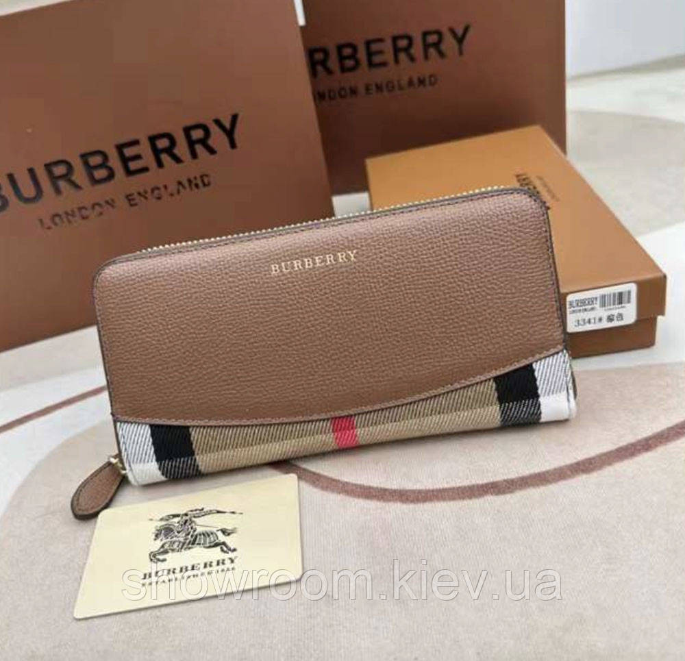 Жіночий шкіряний гаманець на блискавці Burberry (3341) brown Київ - фото 1