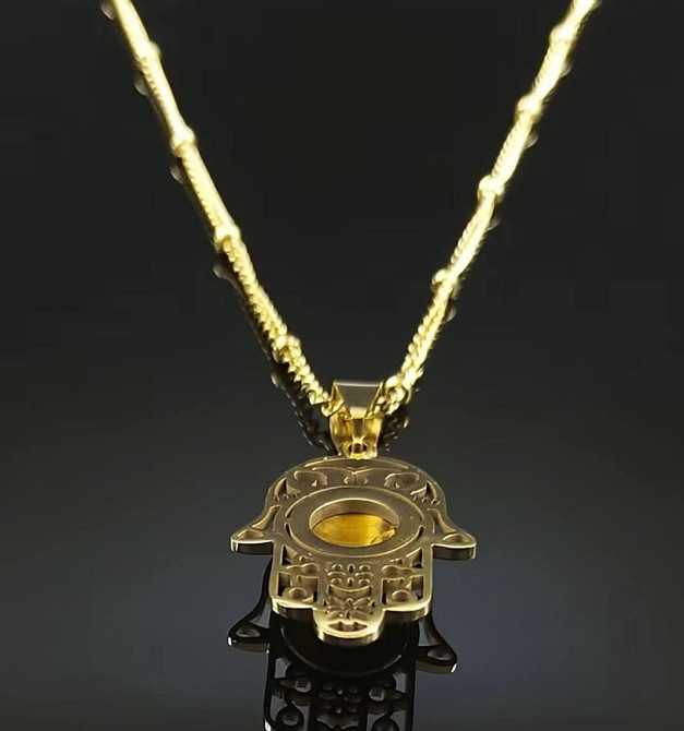 Подвеска Хамса тигровый глаз, кулон рука Фатимы на цепочке, нержавеющая сталь Киев - изображение 2