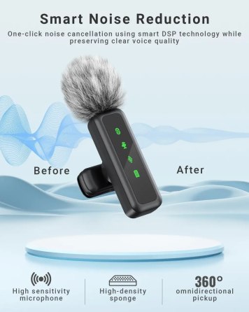 Беспроводной петличный микрофон Jubolion H63, 2 микрофона, USB-C/Lightning, шумоподавление, 30 м, Black Киев