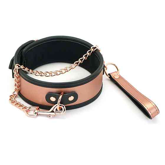 Широкий нашийник з повідцем Liebe Seele Rose Gold Memory Collar with Leash, натуральна шкіра Sex Aura Київ