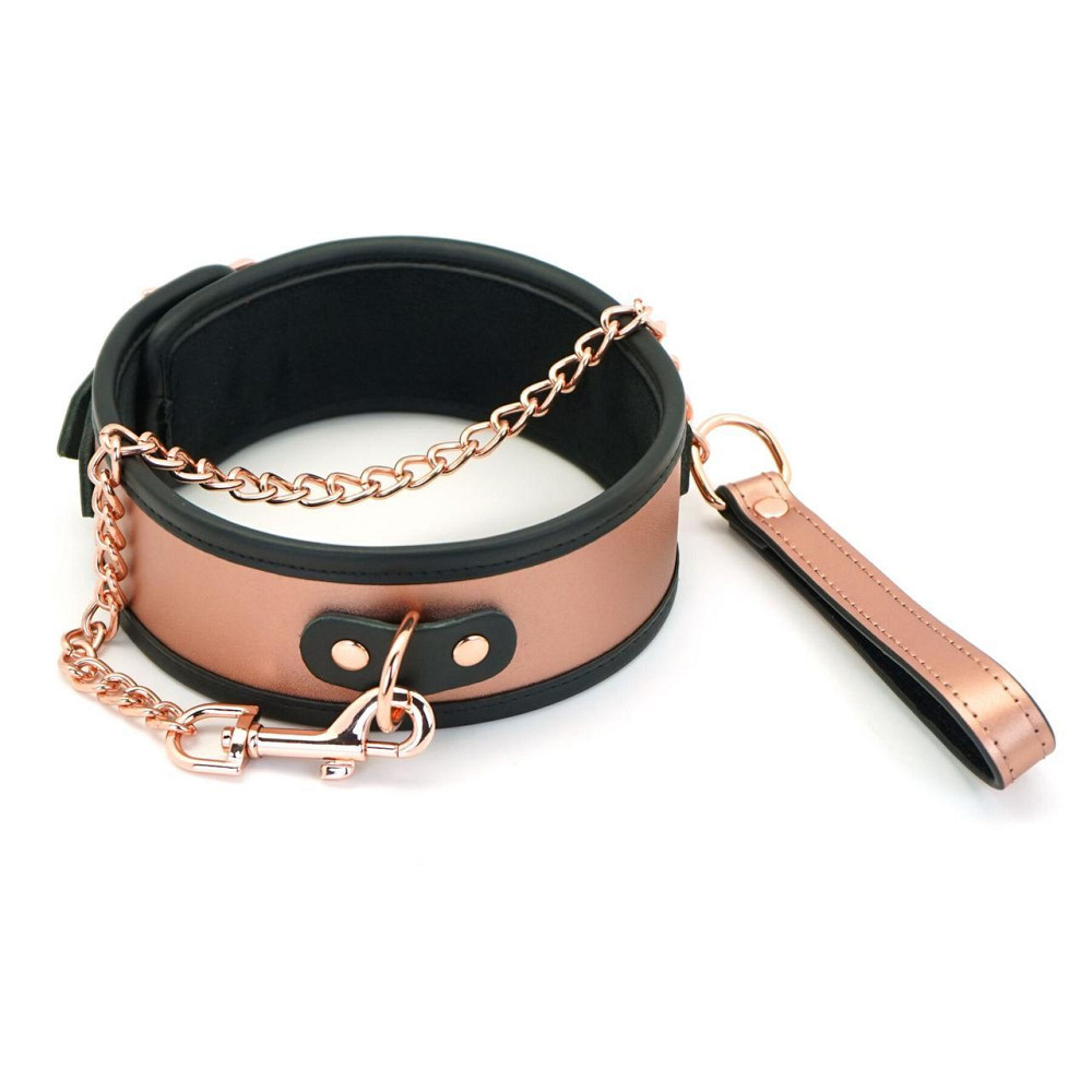 Широкий нашийник з повідцем Liebe Seele Rose Gold Memory Collar with Leash, натуральна шкіра Sex Aura Київ - фото 1