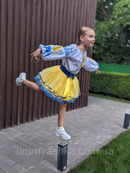 Синьо-жовтий костюм вишиванка "Ластівки-мереживо" Кривий Ріг - фото 3