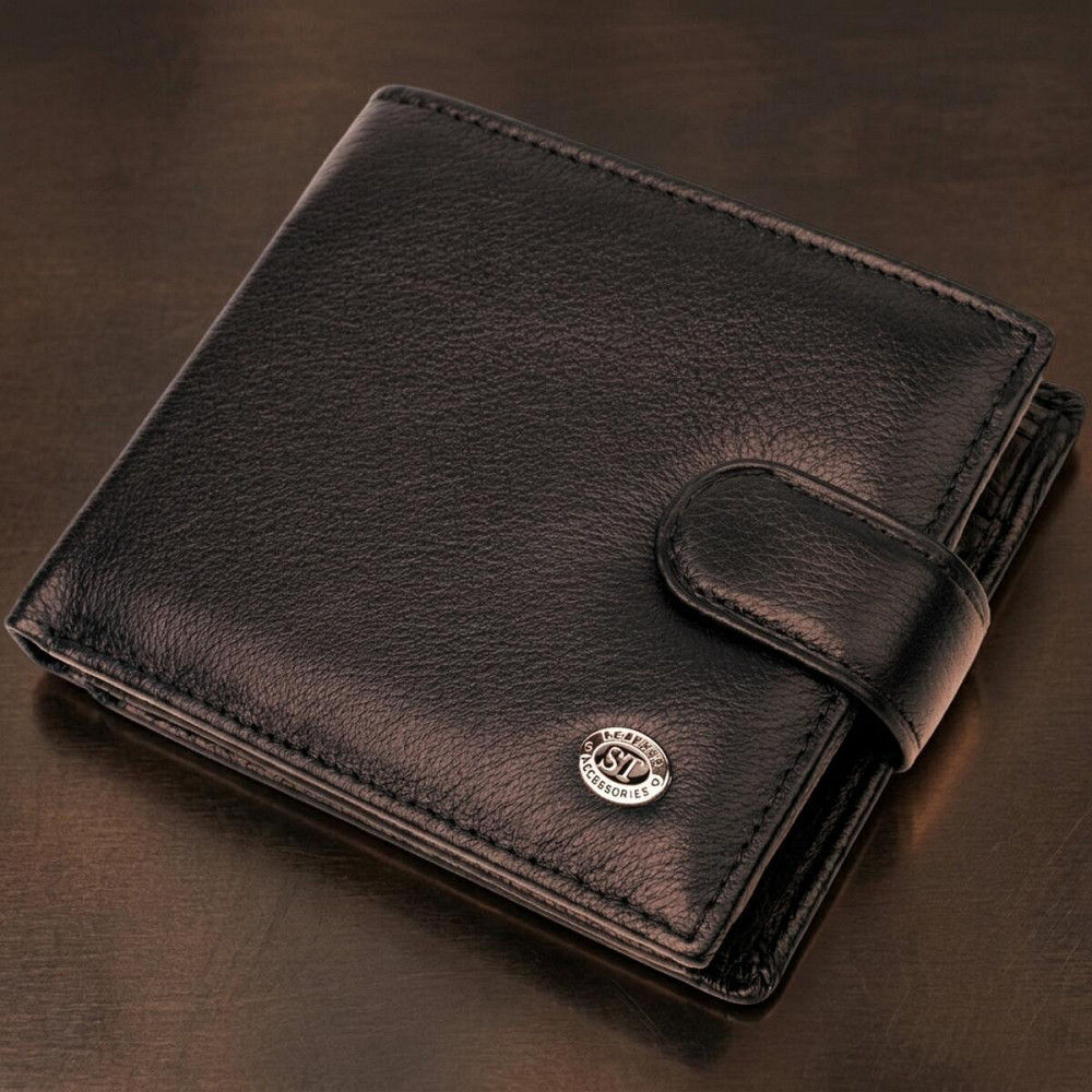 Бумажник мужской среднего размера из натуральной кожи ST Leather 22473 Черный Киев - изображение 11