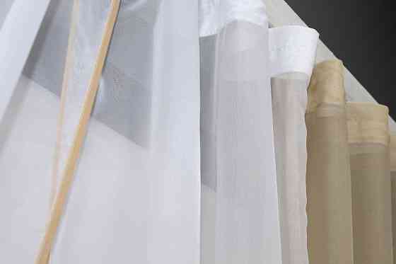 Кухонні штори VR-Textil № 017к комбіновані з підв'язками темно-бежевий з білим 265х170 см (50-658) Київ