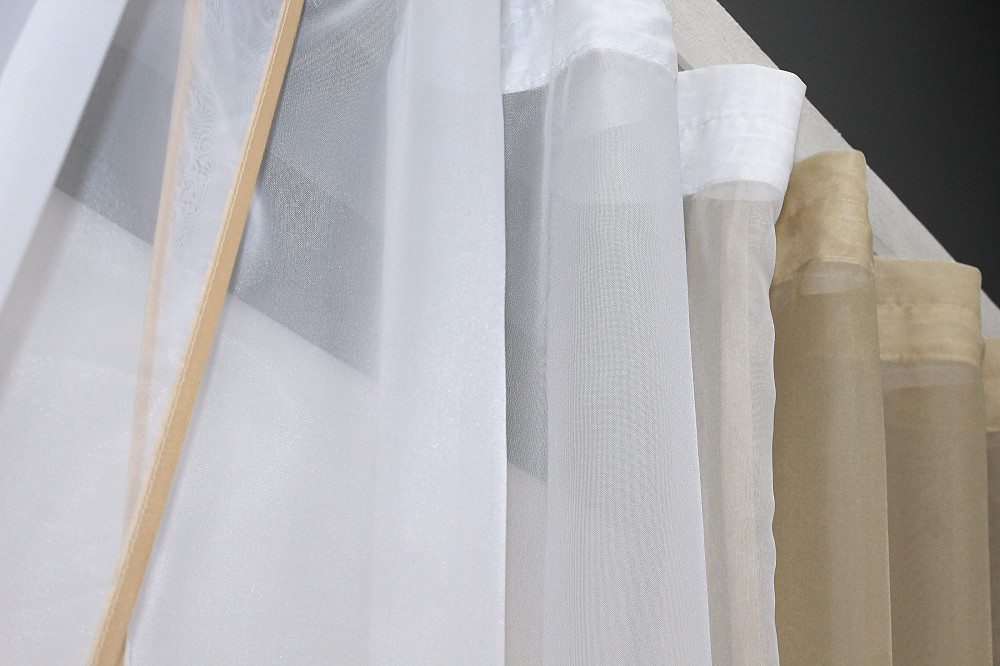 Кухонні штори VR-Textil № 017к комбіновані з підв'язками темно-бежевий з білим 265х170 см (50-658) Київ - фото 5