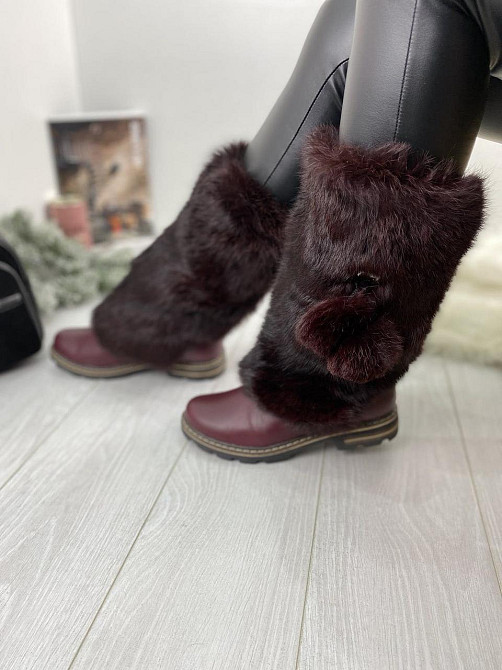 TopS Унти жіночі TopS бордові натуральна шкіра з хутром висота 26см обхват 32-33см размер 38 (А Коломыя - изображение 2