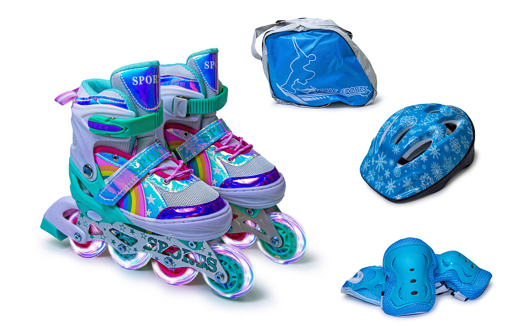 Комплект детский роликов Scale Sports Rainbow. Все колеса светятся. Бирюзовый. Размер 29-33 Одесса - изображение 1