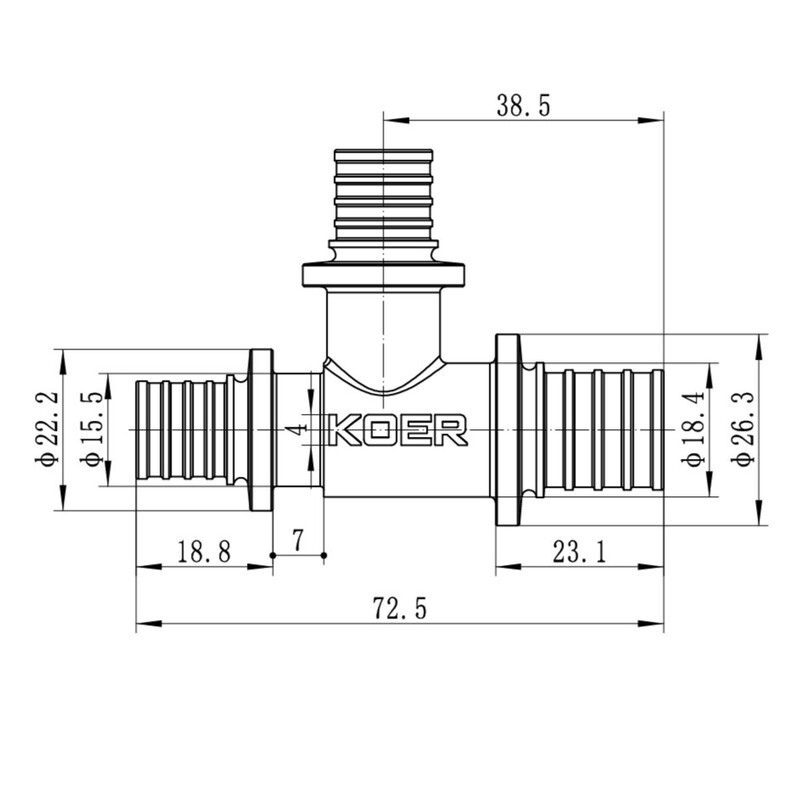Трійник перехідний Koer KA.T20-16-16 - 20(2.8mm) x 16(2.2mm) x 16(2.2mm) (KR4887) Київ - фото 18