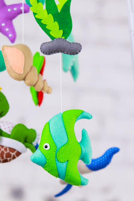 Дитячий мобіль на ліжечко для немовлят WooolyWool «Морські мешканці» Київ - фото 5