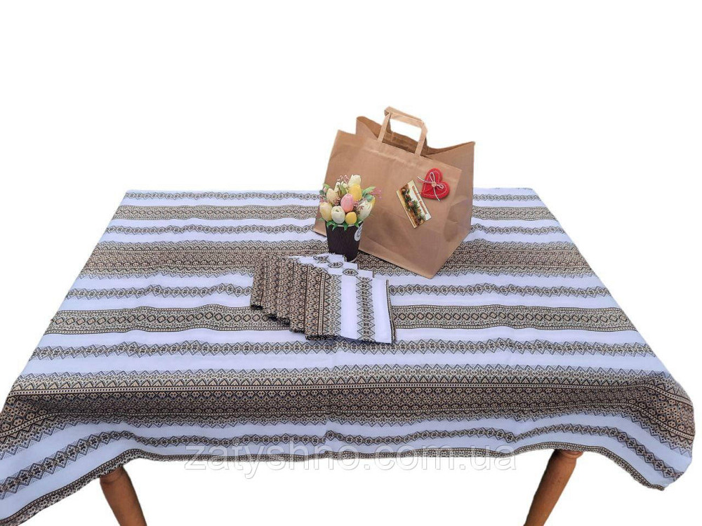 Кавовий комплект скатертина з серветками машинна вишивка 120*140 Київ - фото 4