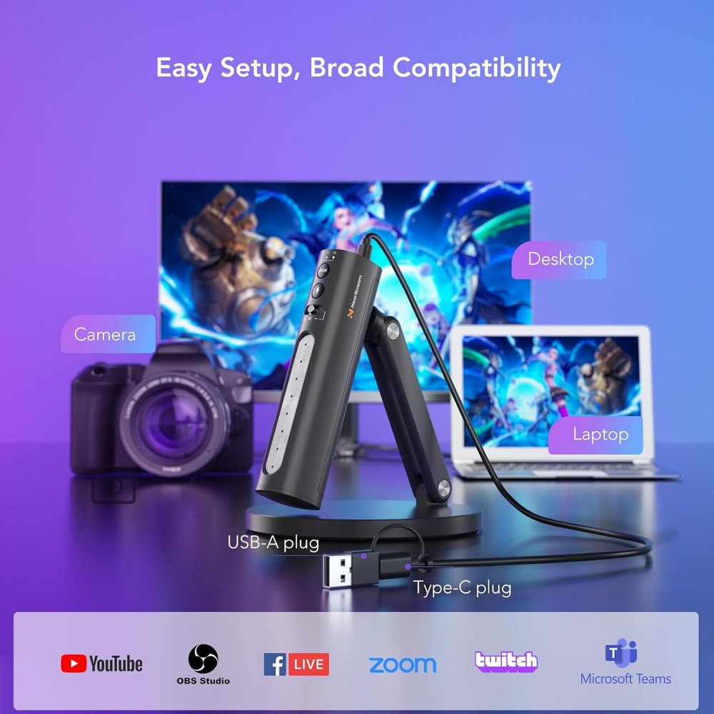 USB микрофон NearStream для стриминга подкастов записи вокала с AI шумоподавлением совместим с камерами черный Киев - изображение 5