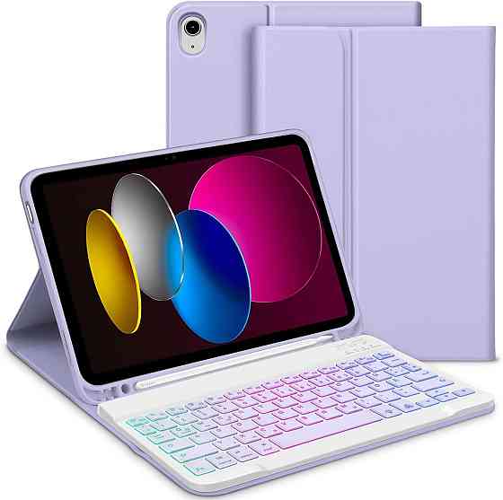 Чохол з клавіатурою для iPad 10 (10.9” 2022), iPad A16 11” (2025) QWERTZ знімна Bluetooth-клавіатура з підсвічуванням, лавандовий Київ