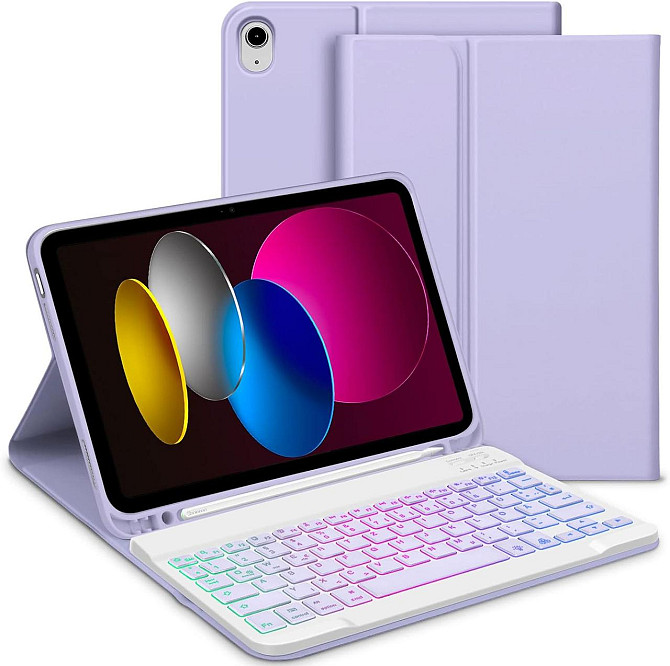 Чохол з клавіатурою для iPad 10 (10.9” 2022), iPad A16 11” (2025) QWERTZ знімна Bluetooth-клавіатура з підсвічуванням, лавандовий Київ - фото 1