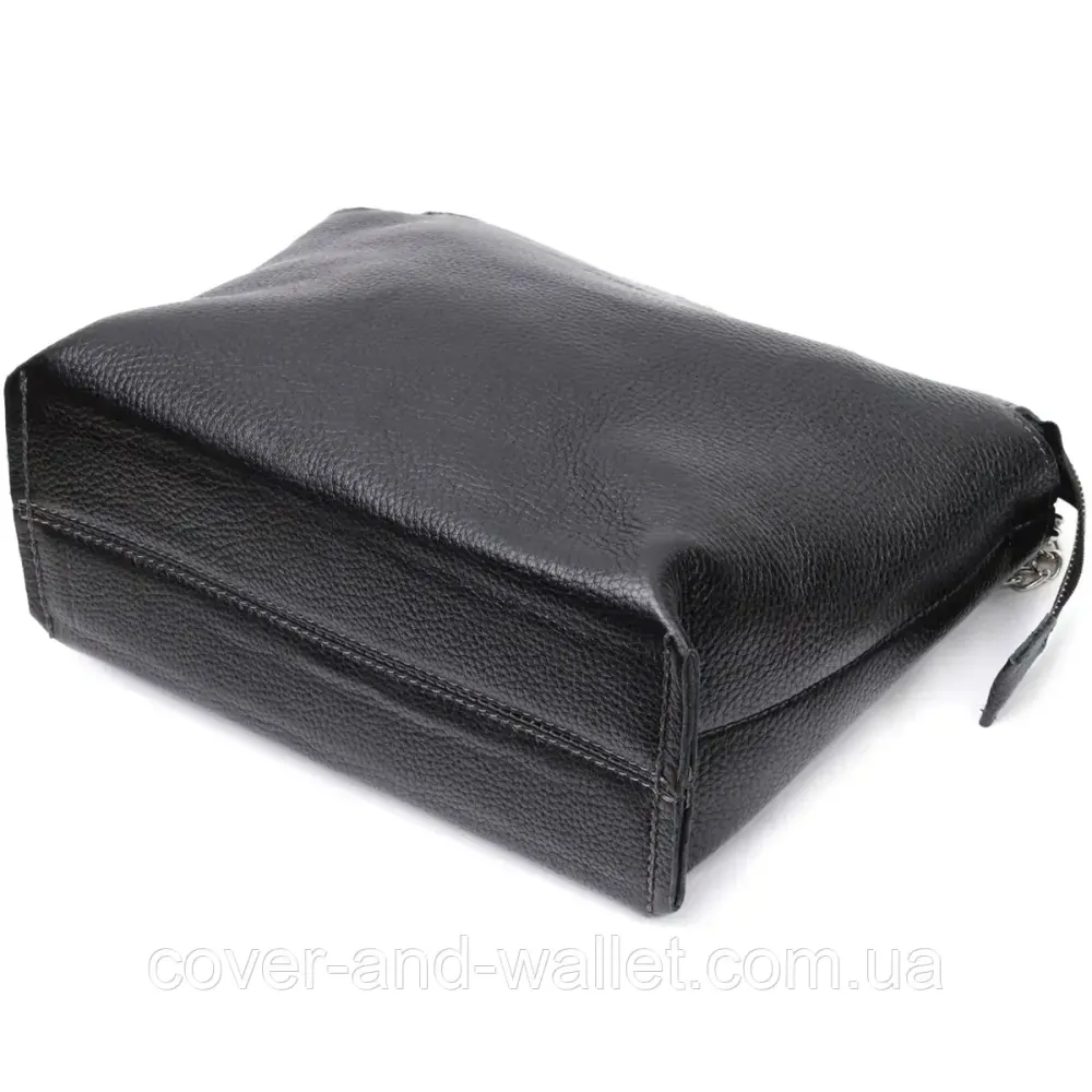 Стильна жіноча сумка через плече з фактурної шкіри чорного кольору Grande Pelle 746710 Київ - фото 3