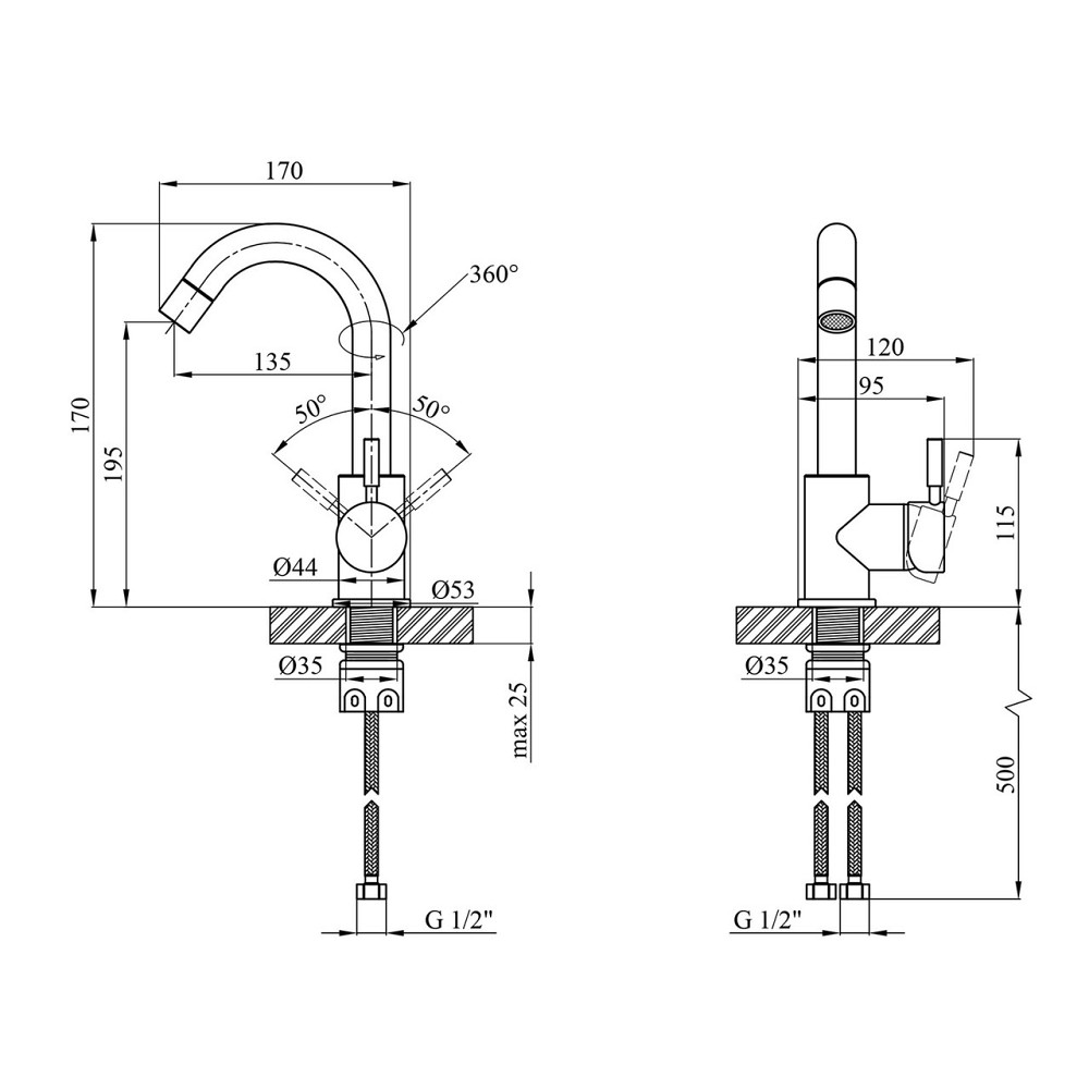 Змішувач для раковини Kroner KRP Edelstahl Klassisch - ESG011 сатин Київ - фото 10