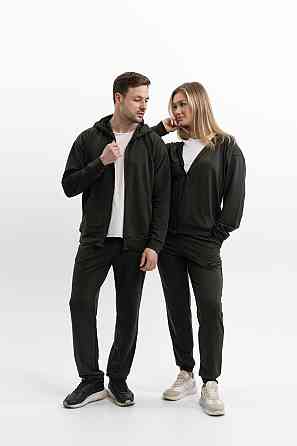 Повседневный костюм оливкового цвета из хлопка с резинкой весна осень мужской и женский Львов