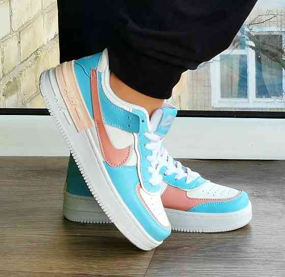 Кроссовки Nike Force Белые Женские Кожаные Форсы Голубые Найк Shadow (размеры: 36,37,38,39,40,41) - 9 Днепр