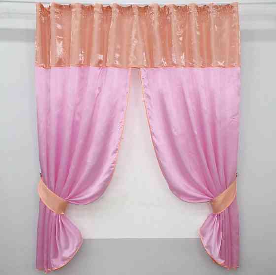 Кухонні штори VR-Textil № 073к з ламбрекеном і підхватами рожевий з персиковим 270х170 см (52-0391) Київ
