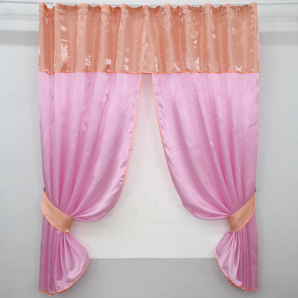 Кухонні штори VR-Textil № 073к з ламбрекеном і підхватами рожевий з персиковим 270х170 см (52-0391) Київ - фото 1