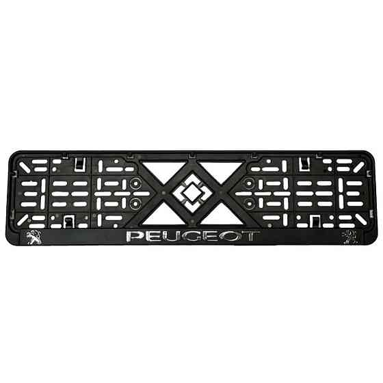 Рамка номерного знаку хром надпис Peugeot пластик чорна 1шт Київ