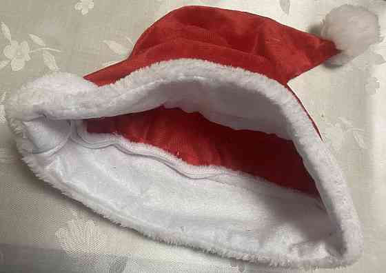 Новогодняя шапка с мехом для детей и взрослых -размер окружности около 56 см, текстиль красный Киев