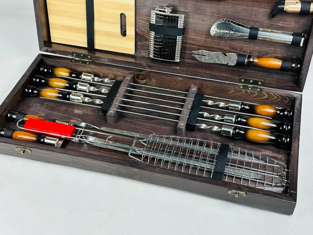 Подарунковий набір шампурів в дерев'яному кейсі для пікніка ШАШЛИЧНИК ЛАЙТ, ручної роботи (шампури та аксесуари) HAPPY DAYS Тернопіль - фото 2