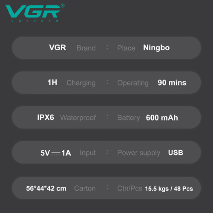 Електробритва чоловіча роторна VGR V-314 IPX6 LCD + дорожня сумочка (Чорний) Вінниця - фото 7