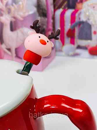 Кухоль з кришкою і ложкою керамічна новорічна Olens "Веселий олень" 370 мл 102-1087 Київ