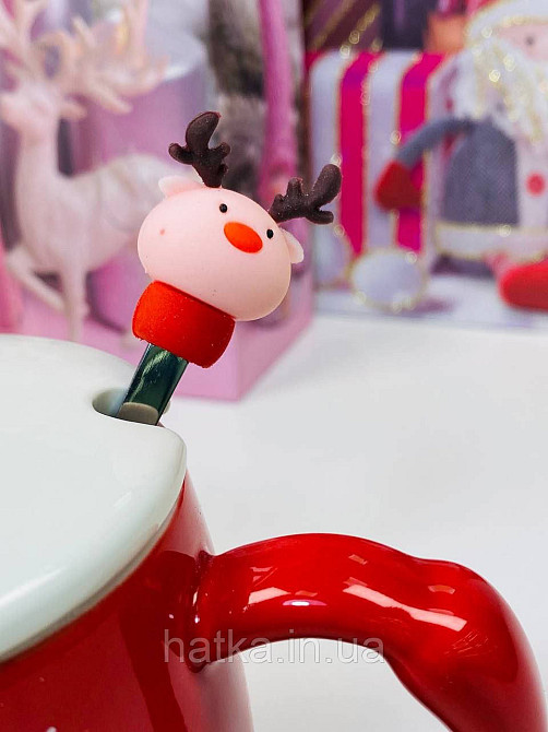 Кухоль з кришкою і ложкою керамічна новорічна Olens "Веселий олень" 370 мл 102-1087 Київ - фото 5