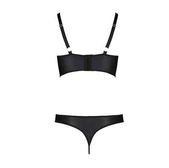 Комплект из экокожи Passion MALWIA BIKINI 6XL/7XL black, с люверсами и ремешками, бра, трусики Sex Aura Киев