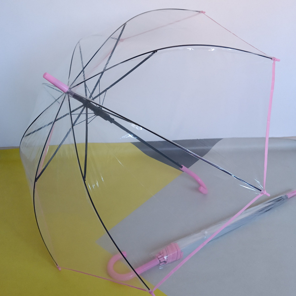 Зонт жіночий прозорий тростина з рожевою облямівкою Київ - фото 1