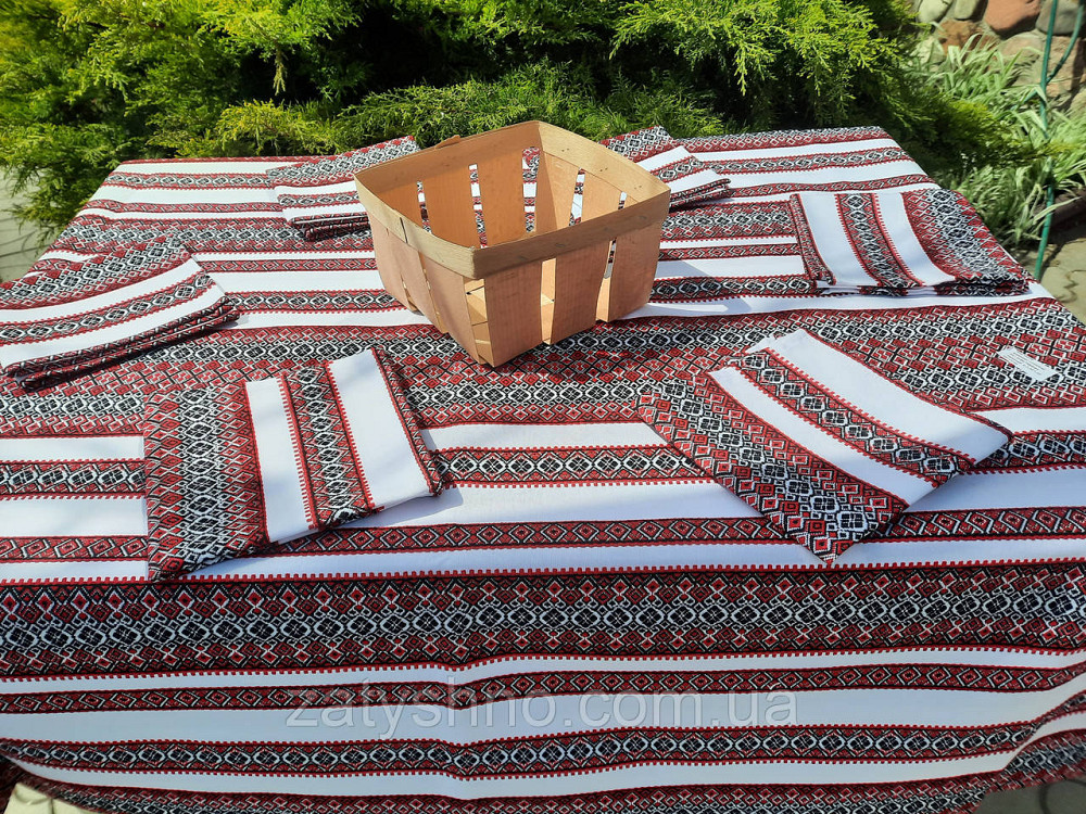 Вышитая скатерть на хлопке красная Киев - изображение 3