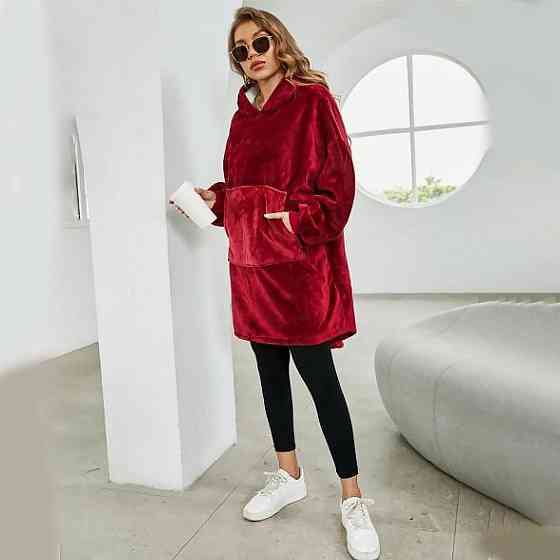 Плед толстовка с капюшоном (100х80см) HUGGLE HOODIE, Бордовый / Плед-худи / Оверсайз толстовка плед с капюшоном Киев