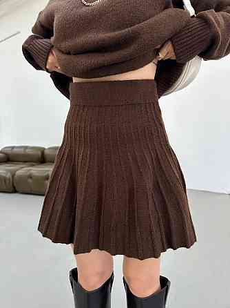 Женский вязаный костюм свитер оверсайз и стильная юбочка 70% Акрил 30% котон Шоколад Одесса