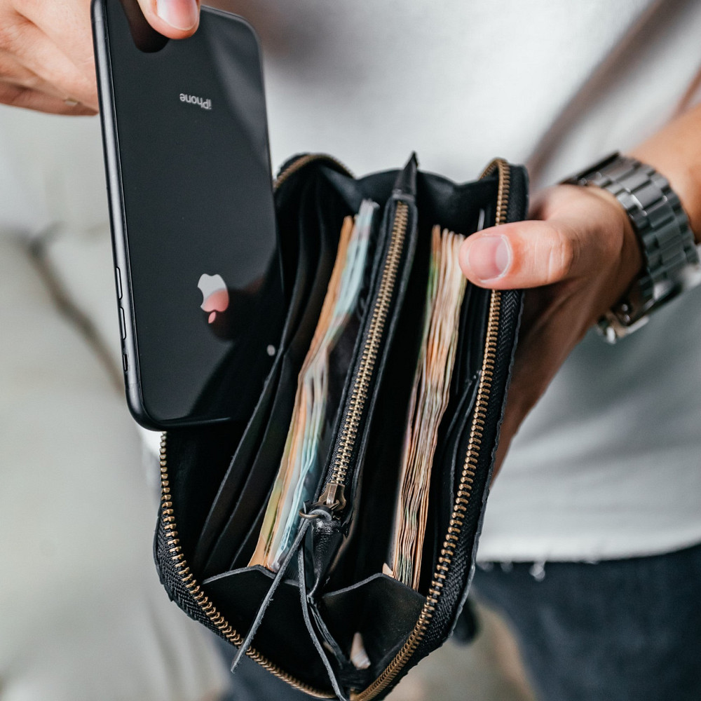 Чоловічий гаманець шкіряний, місткий гаманець із відділеннями на блискавці, Crazy Horse, чорнийMasterSem Київ - фото 4