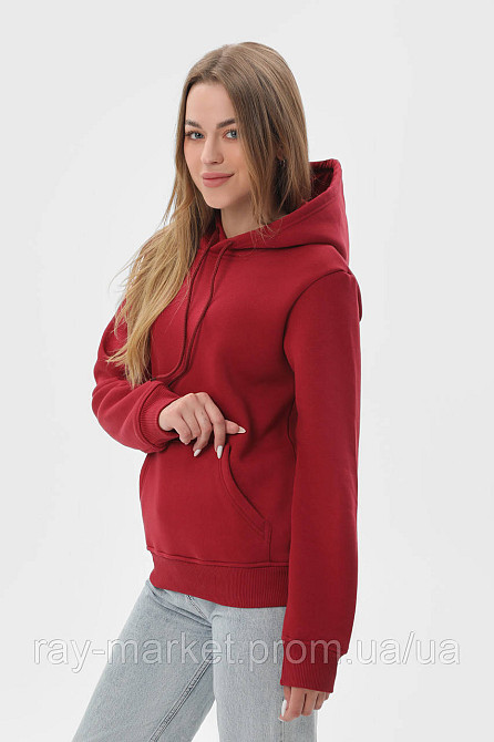 Худи женское базовое утепленное RAY BASIC бордовое (U0401W-Burgundy) Киев - изображение 2