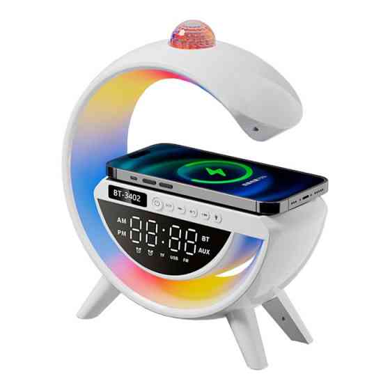 Настільна LED-лампа нічник-колонка BT-3402 у вигляді літери G з RGB підсвічуванням та бездротовою за Київ