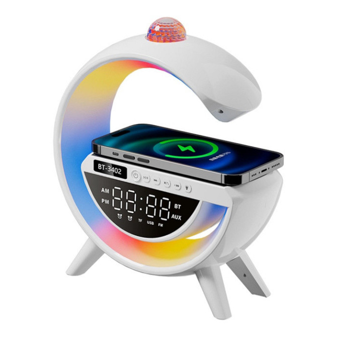 Настільна LED-лампа нічник-колонка BT-3402 у вигляді літери G з RGB підсвічуванням та бездротовою за Київ - фото 4