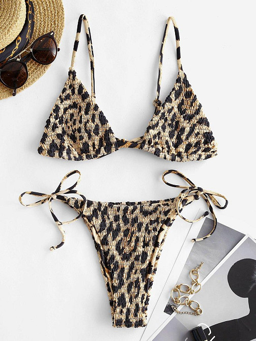 Женский раздельный купальник бикини ZAFUL, двойка с леопардовым принтом на завязках М/10/38 открытый, тренд Киев - изображение 1