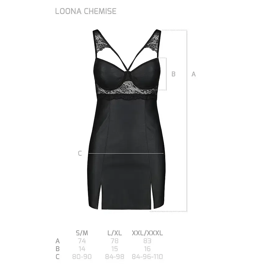 Бебі-дол з еко-шкіри та мережива Passion LOONA CHEMISE XXL/XXXL, black Львів - фото 7