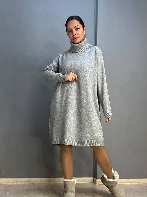 Сукня жіноча LES ETOILES CLAIRES 8178 светр оверсайз комір хомут one size, сірий, one size Київ - фото 7