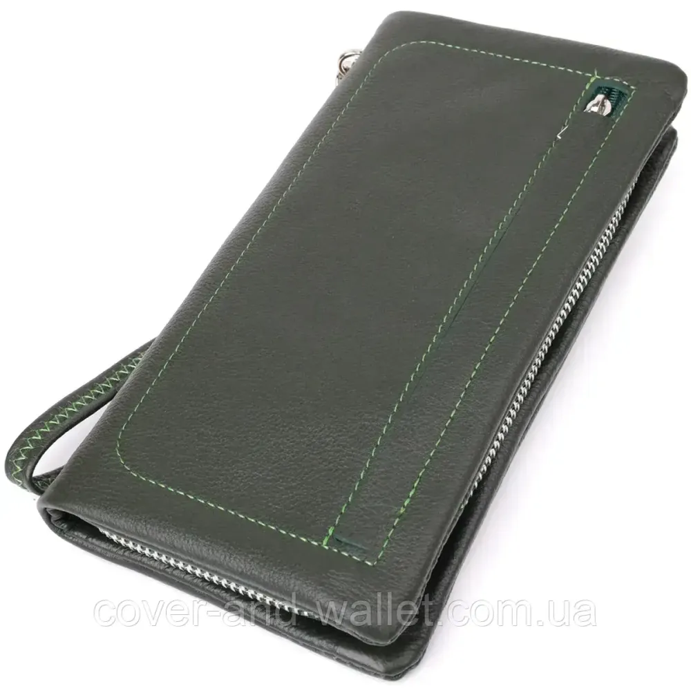 Зелений шкіряний гаманець на блискавці з відділенням для телефону ST Leather Київ - фото 1