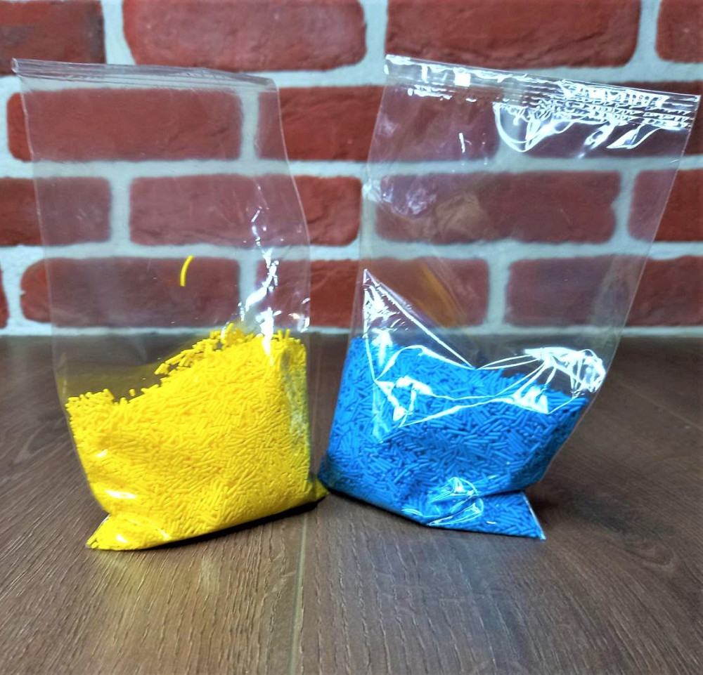 Посипка кондитерська жовто-синя для паски цукрова (пач 2пачки по 100 г) у кольорах прапора (всього 200 г) Харків - фото 2