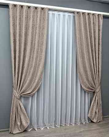 Комплект готових штор VR-Textil Льон мармур Pavliani VO № 1715ш світло-пудровий 100х270 см 2 шт (31-758) Київ