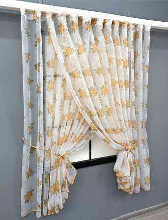 Кухонные шторки VR-Textil № 101к с подвязками Белый с оранжевым 320х170 см (52-1209) Киев