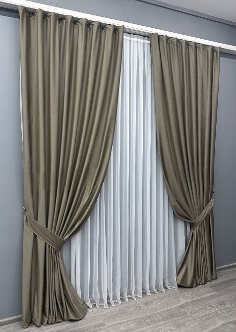 Комплект готових штор VR-Textil Оксамит (бархат) № 1656ш Капучино 200х290 см 2 шт (32-080) Київ - фото 3