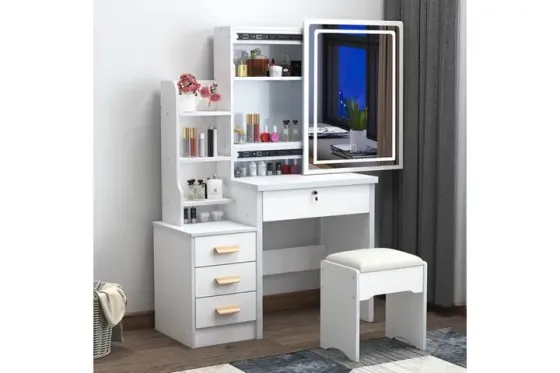 Стол для макияжа с LED зеркалом и пуфом STL-MD 84 белый Коломия