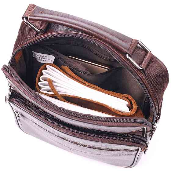 Зручна чоловіча сумка з ручкою шкіряна 21276 Vintage Коричнева Київ