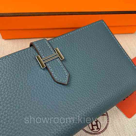 Женский голубой кожаный кошелек Hermes (H-5123) Lux Киев