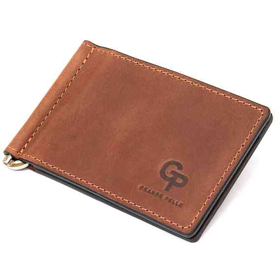 Мужской кожаный винтажный зажим GRANDE PELLE 11477 Коричневый Киев